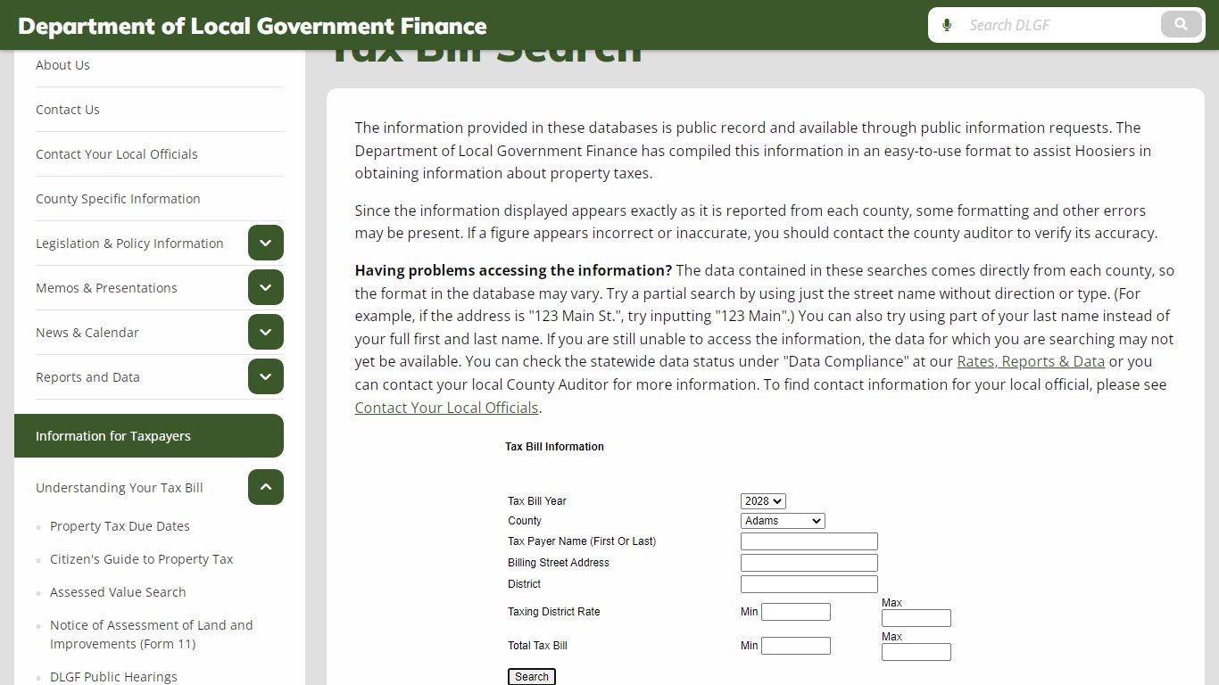 Tax Bill Search - DLGF